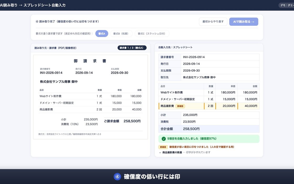 請求書をAIで読み取り、表に自動入力